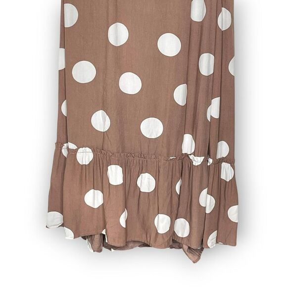 Loft Polka Dot Tie Back Swing Dress Brown White Desert Taupe Women’s Size Large - Picture 6 of 12